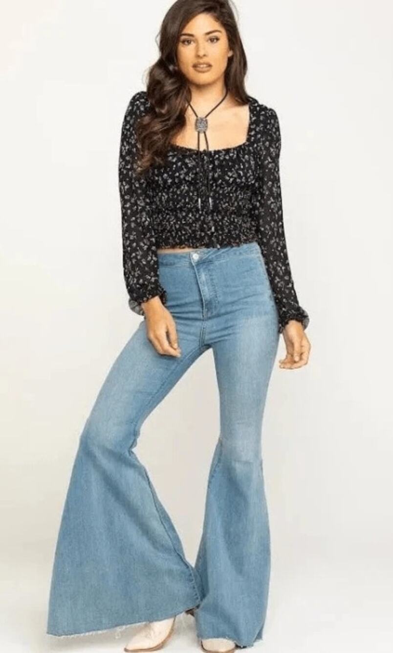 Free People Lolita Blouse Womens M Floral Tie Front Smocked BoHo Peasant Prairie